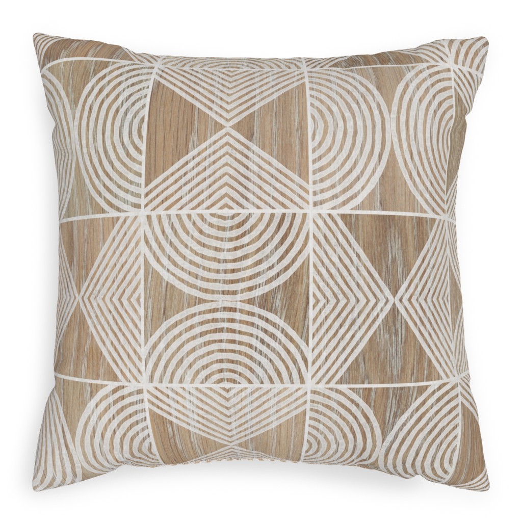 Boho Tribal Woodcut Geometric Shapes Pillow, Woven, Beige, 20x20, Single Sided, Beige