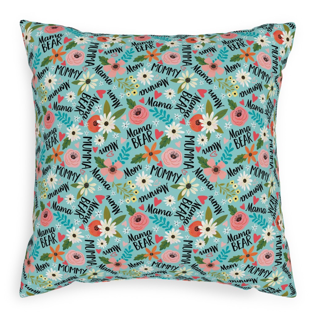 Mom's the Word - Multi Pillow, Woven, Beige, 20x20, Single Sided, Blue
