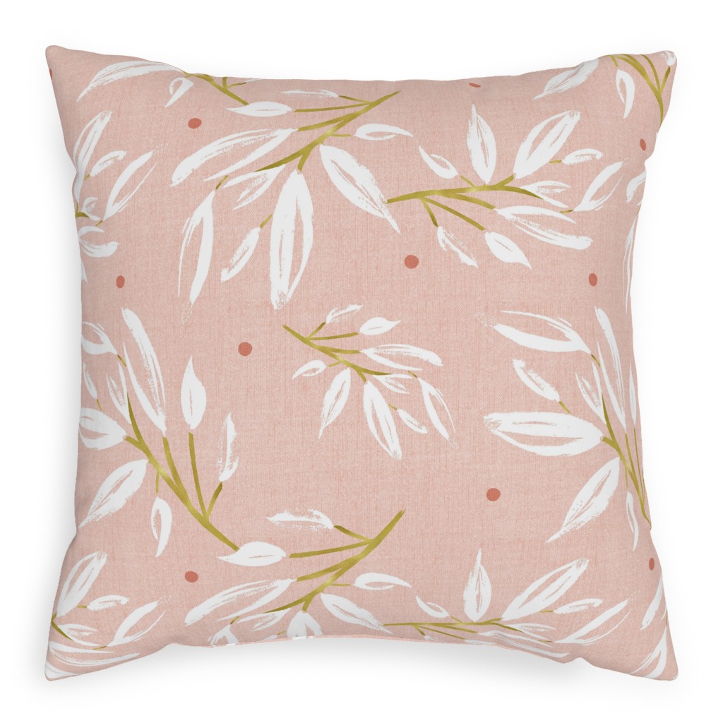 Zen - Gilded Leaves - Blush Pink Large Pillow, Woven, Beige, 20x20, Single Sided, Pink, Bright Pink
