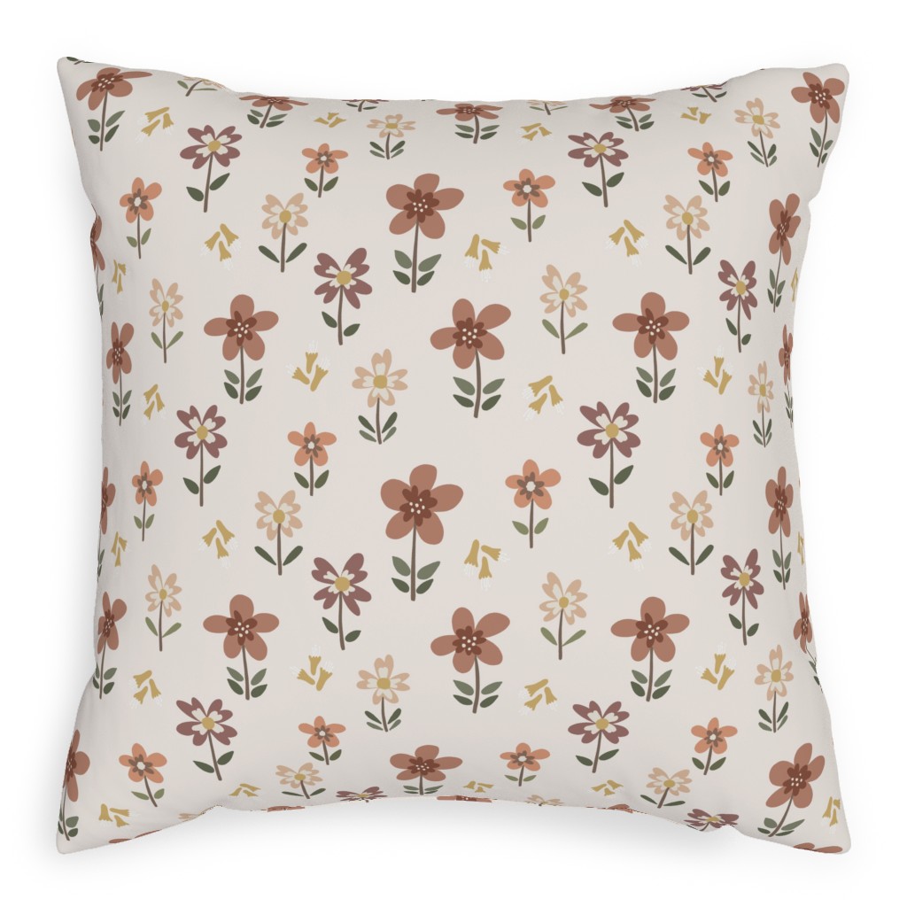 Cute Daisies & Foxgloves Floral - Earth Tones Pillow, Woven, Beige, 20x20, Single Sided, Pink
