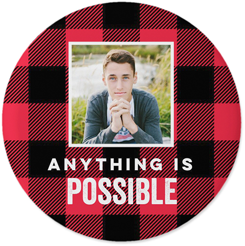 Adventure Buffalo Plaid Pins, Large Circle, Red, fire engine