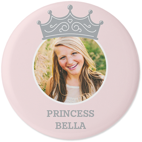 Princess Crown Monogram Pins, Large Circle, Pink