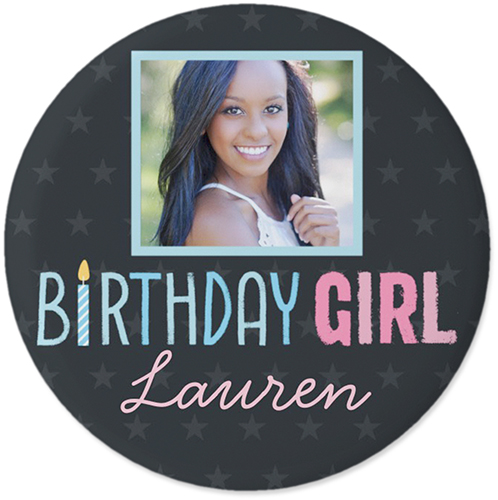 Birthday Girl Pins, Large Circle, Gray