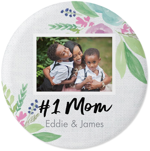 Number One Mom Pins, Large Circle, Gray