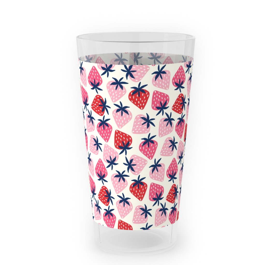 Strawberries - Pink and Red Outdoor Pint Glass, Pink