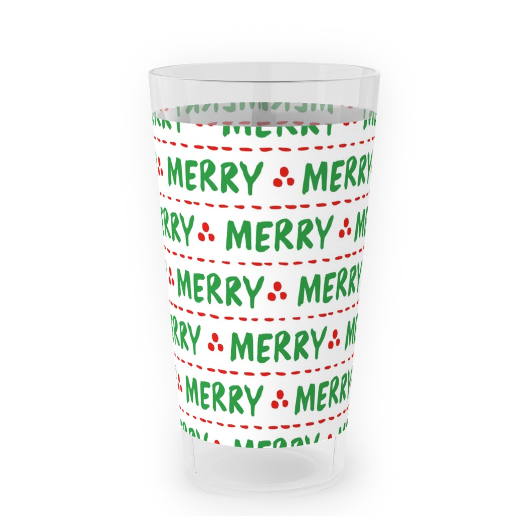 Hand Lettered Merry Outdoor Pint Glass, Green