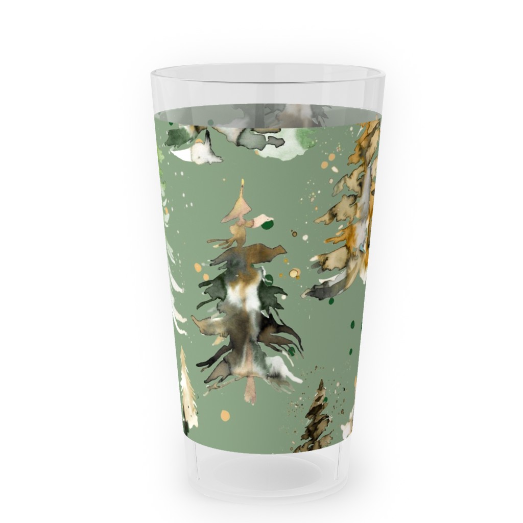 Watercolor Pines and Spruces Christmas - Green Outdoor Pint Glass, Green