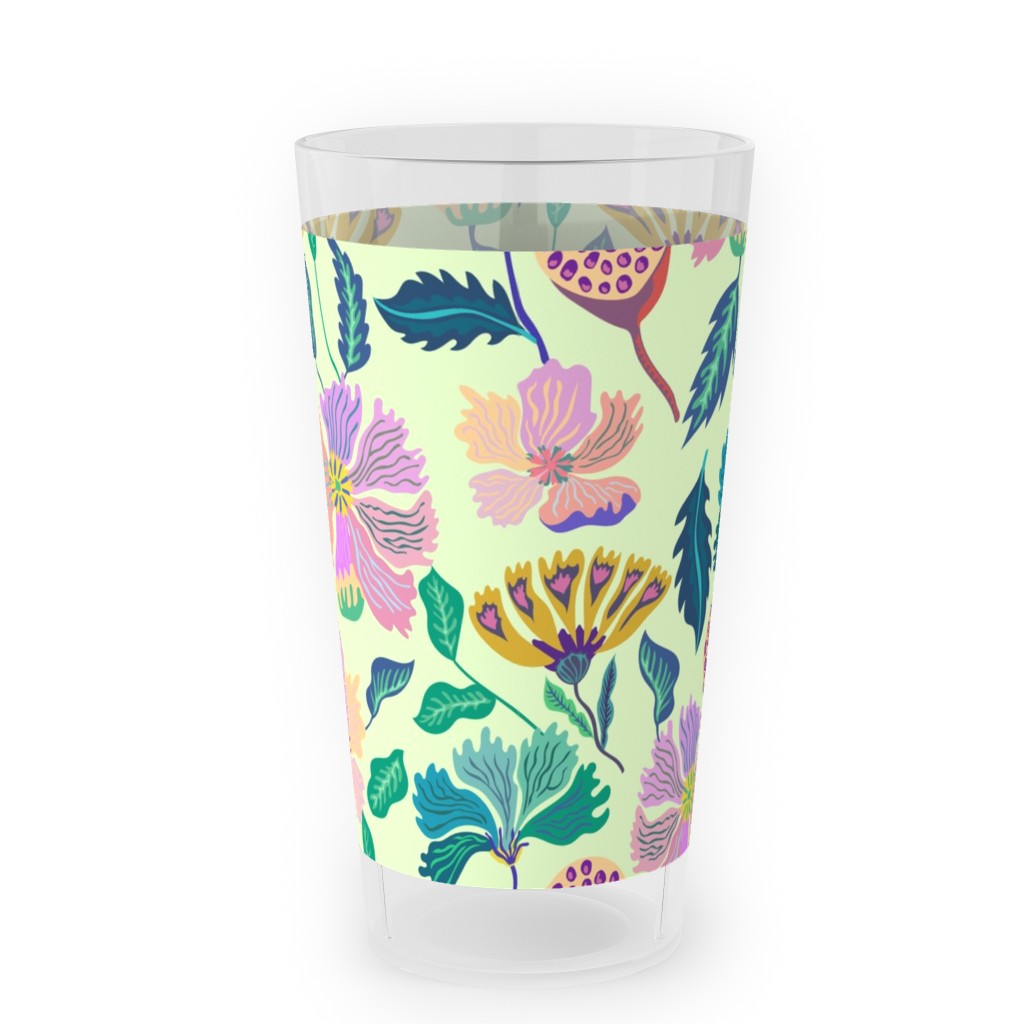 Indian Florals - Light Green Outdoor Pint Glass, Multicolor