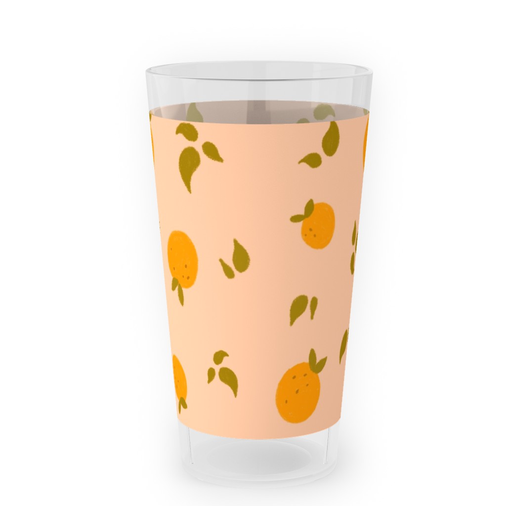 Oranges & Leaves on Peach Outdoor Pint Glass, Orange