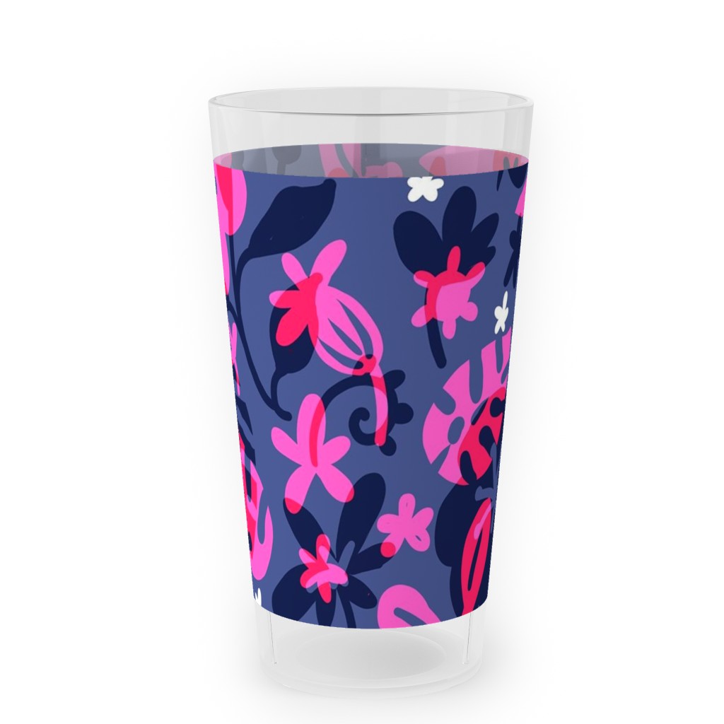 Tropical Floral - Fuchsia Outdoor Pint Glass, Pink