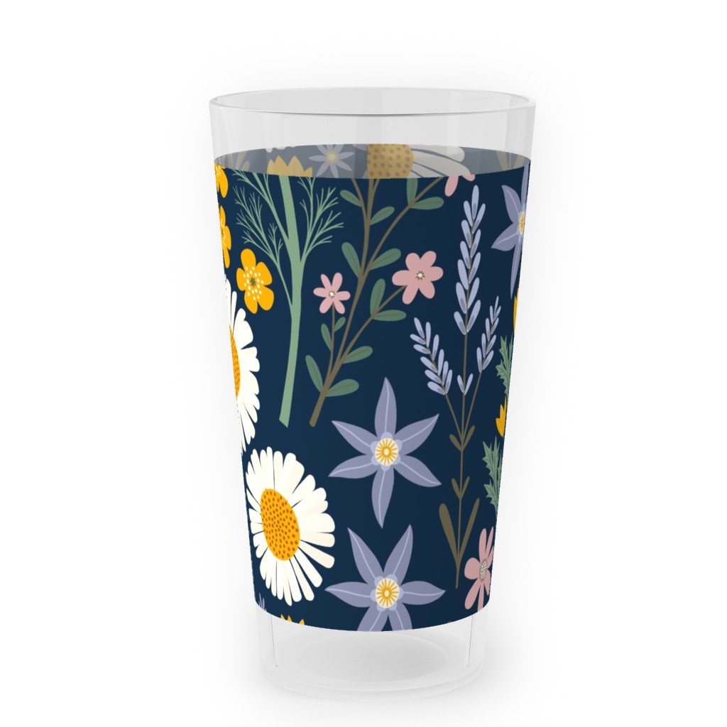 British Spring Meadow - Navy Outdoor Pint Glass, Multicolor
