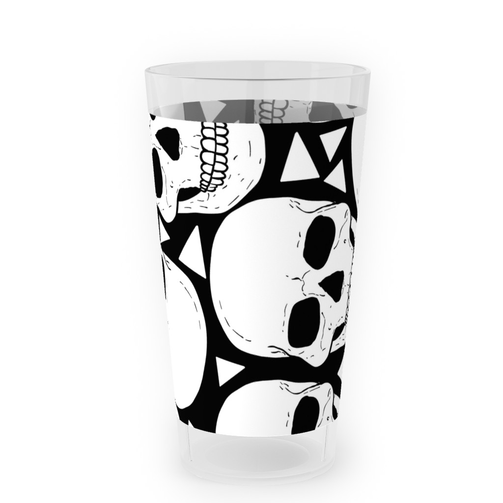 Skulls With Triangles - Black and White Outdoor Pint Glass, White