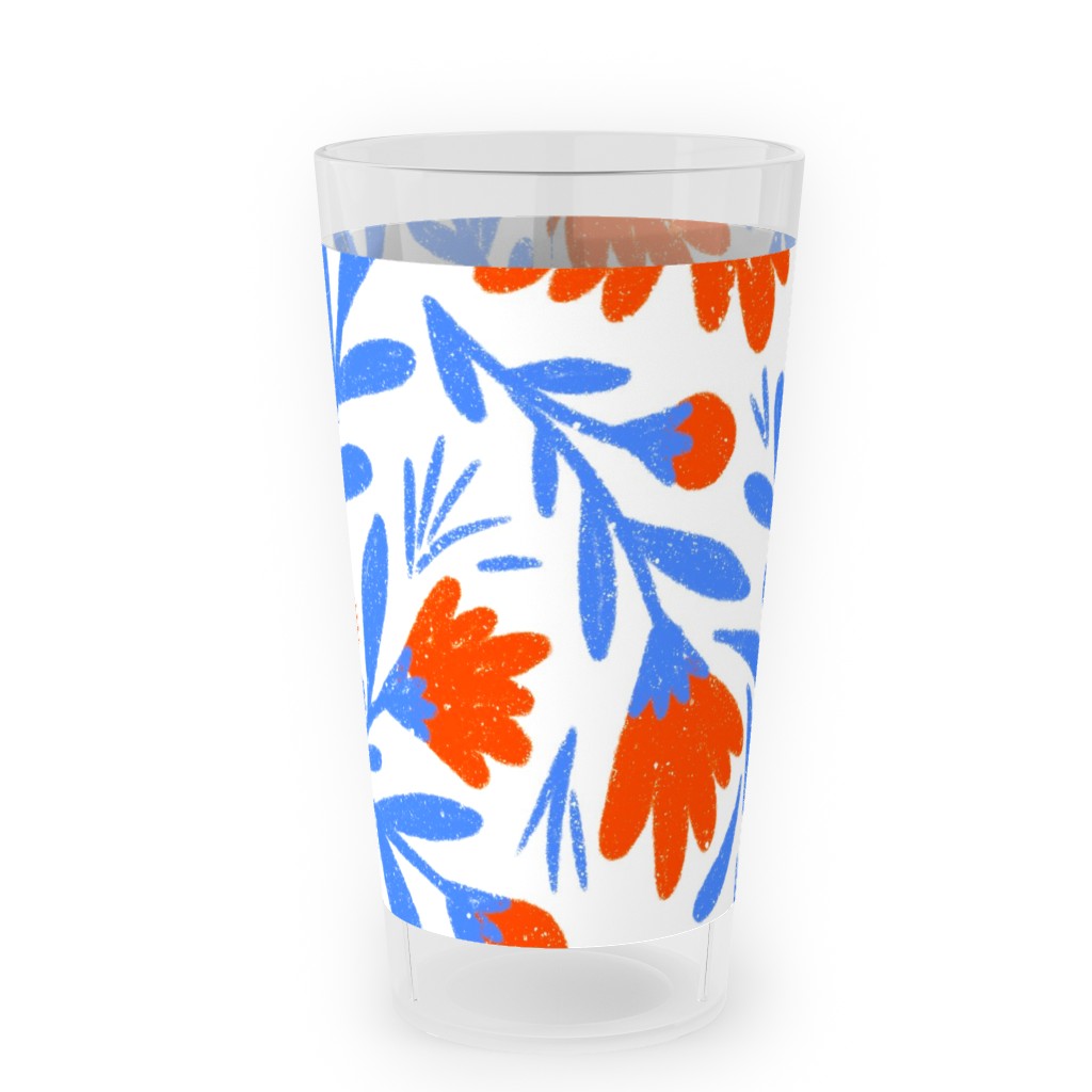 Floral Drop - Red and Blue Outdoor Pint Glass, Blue