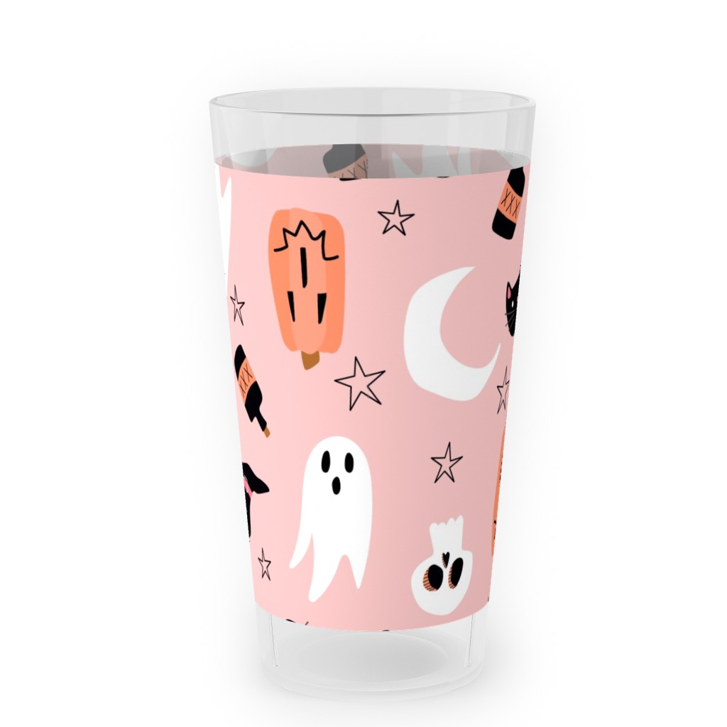 Sweet Halloween Pumpkin, Witch, Ghost, Cat Outdoor Pint Glass, Pink