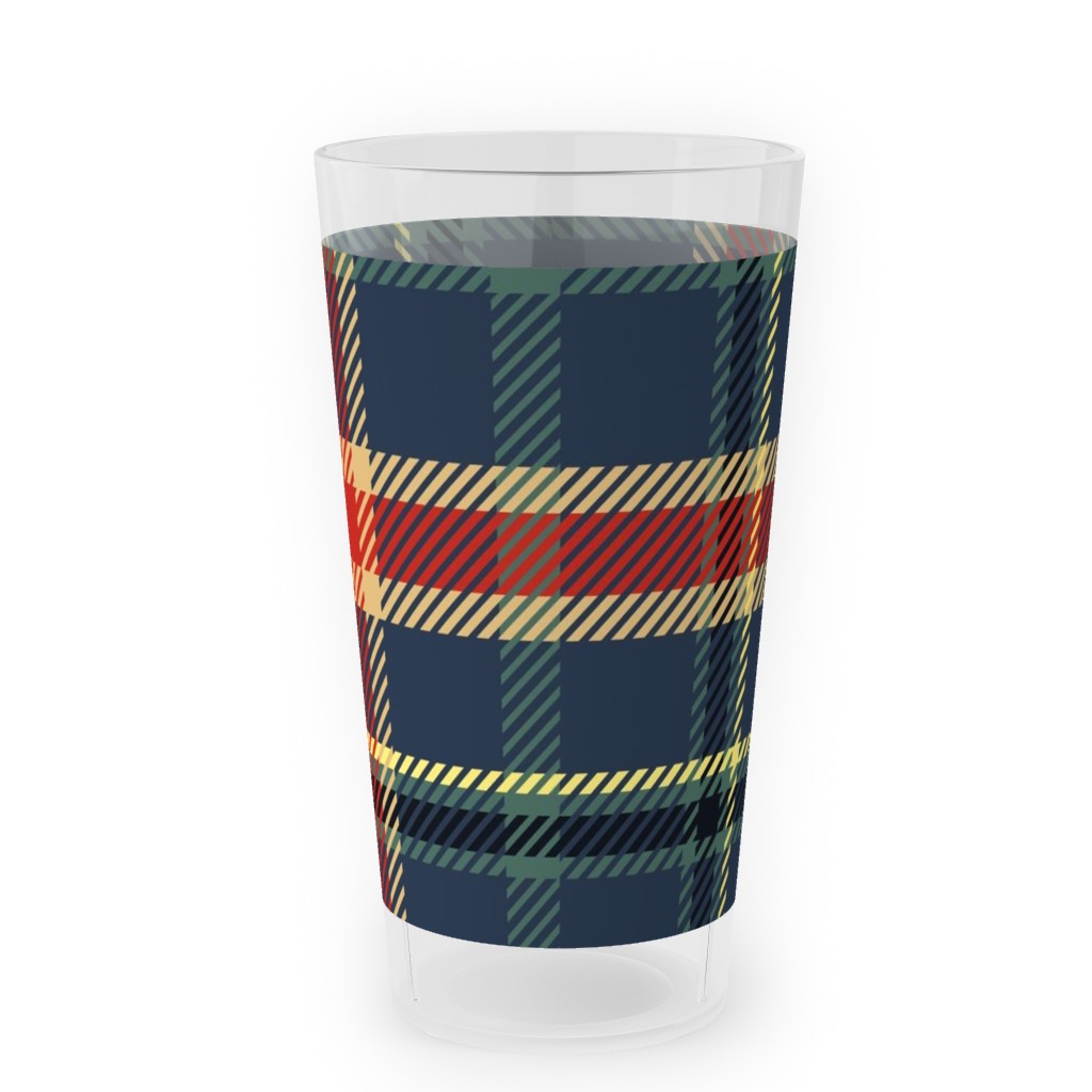 Navy Blue and Pine Plaid Outdoor Pint Glass, Multicolor