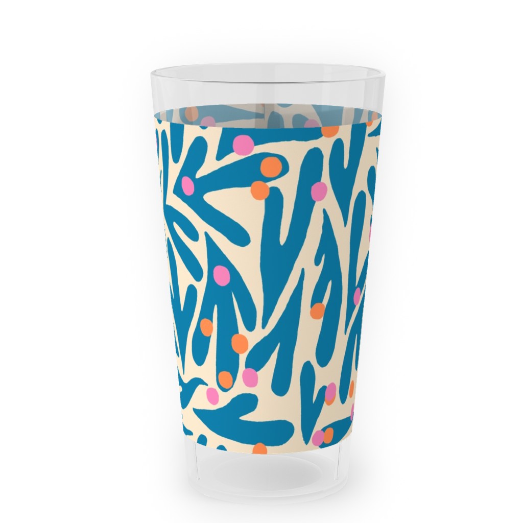 Funky Flora - Blue and White Outdoor Pint Glass, Blue