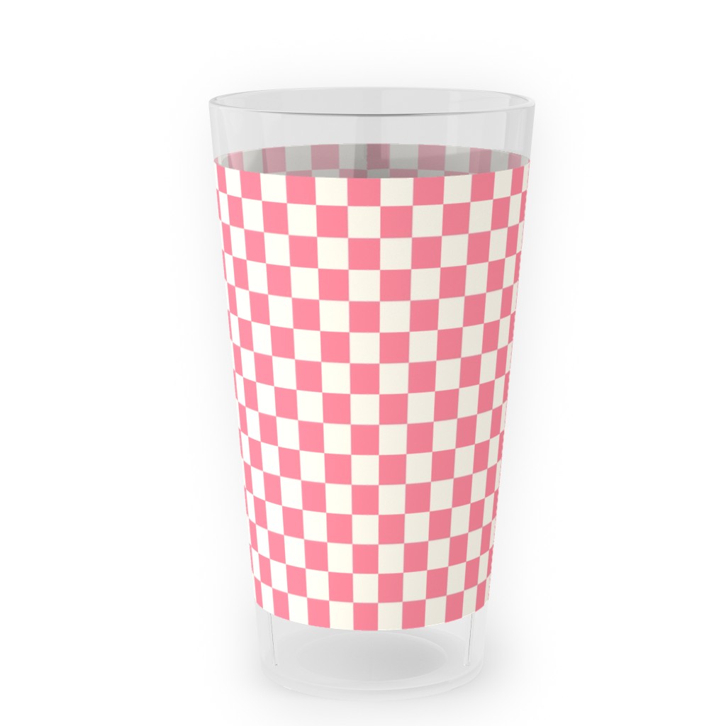 Checkered - Pink Outdoor Pint Glass, Pink