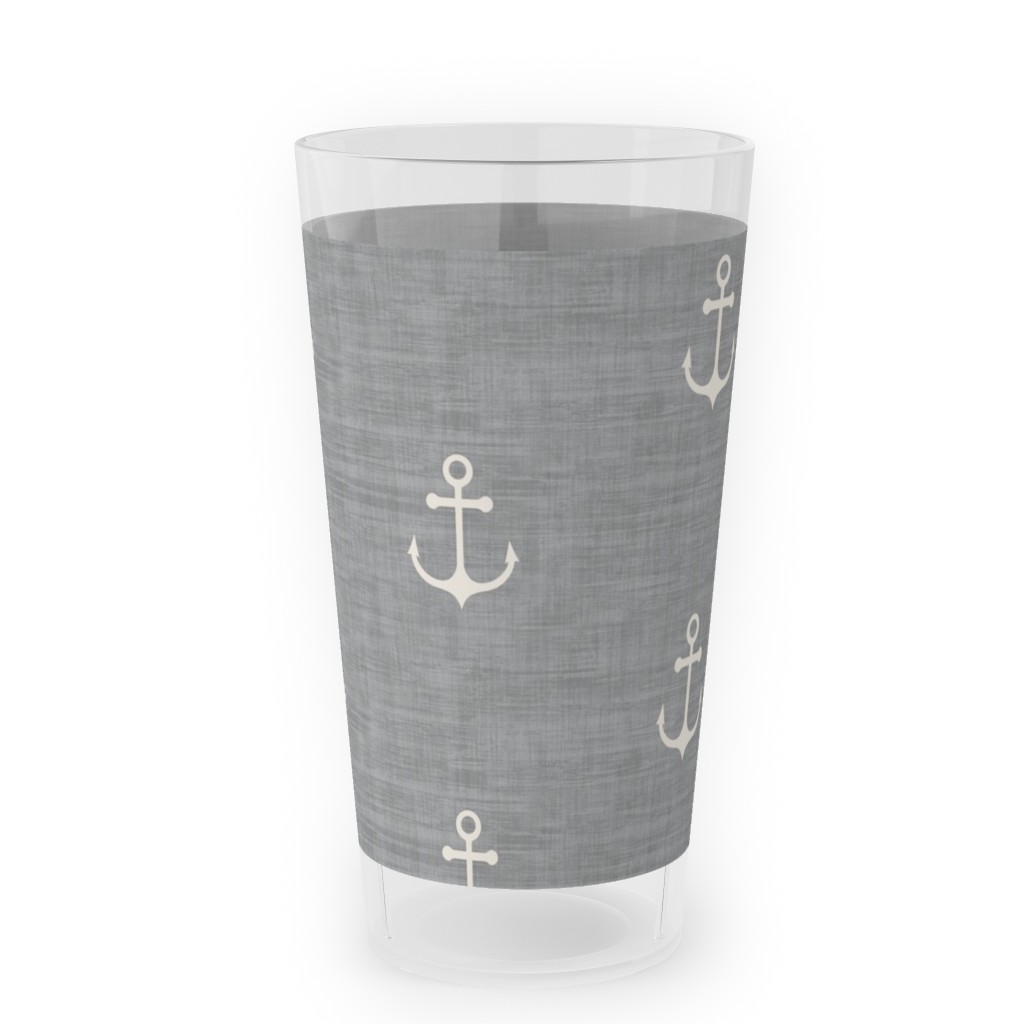 Anchor - Ivory on Light Grey Texture Outdoor Pint Glass, Gray