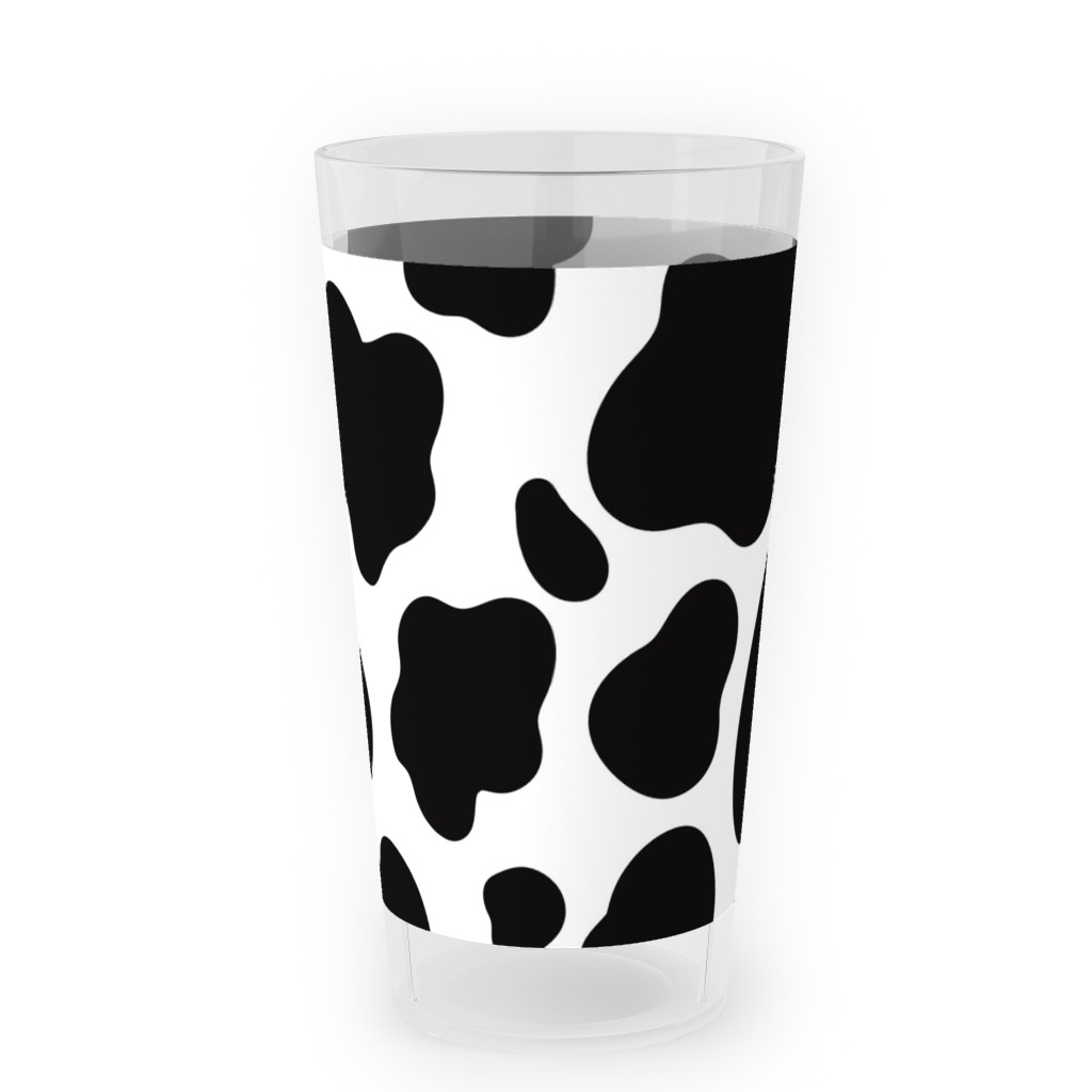 Cow Spots Pattern - Black on White Outdoor Pint Glass, Black