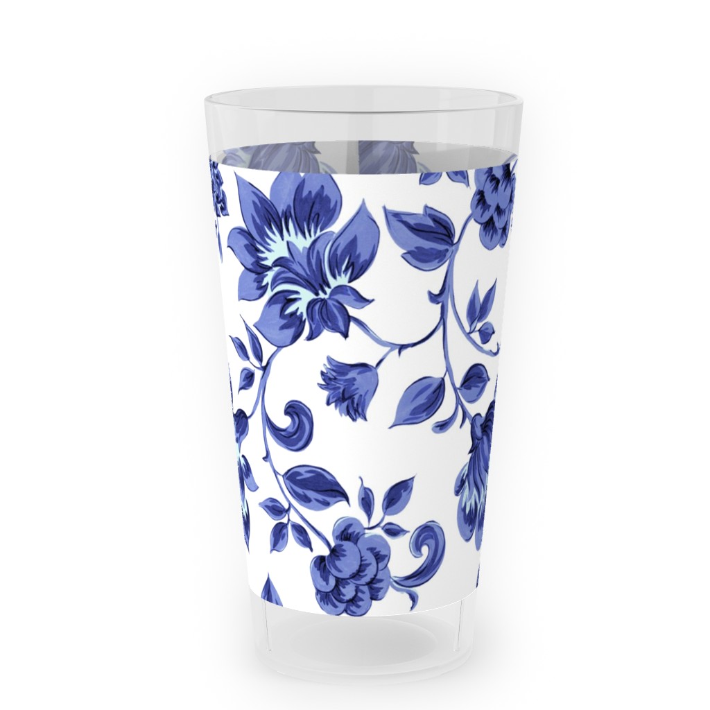 Fleurs De Provence - Blue and White Outdoor Pint Glass, Blue
