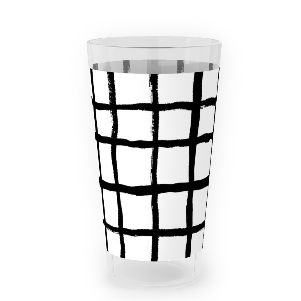 Simple Grid - Classic - Black and White Outdoor Pint Glass, Black