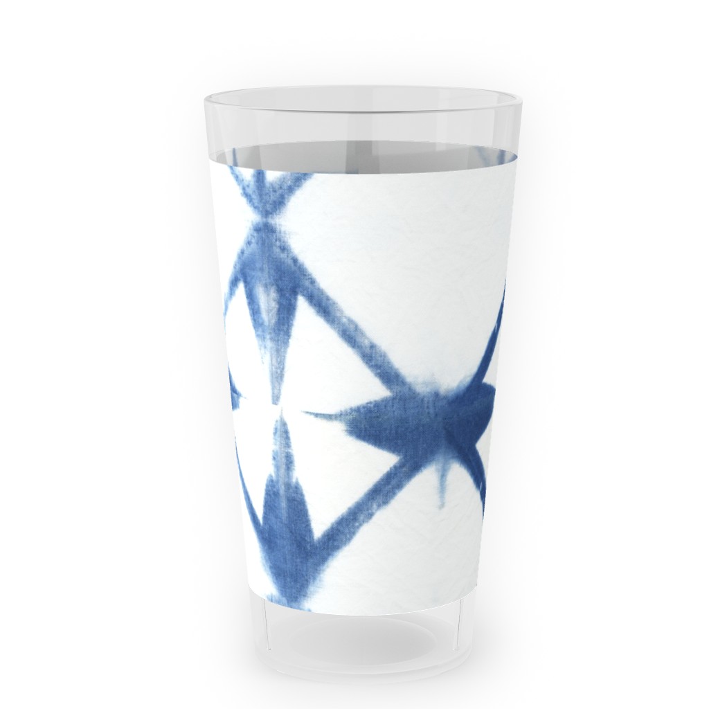 Shibori Diamond - Blue on White Outdoor Pint Glass, Blue