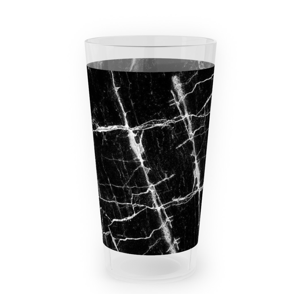 Cracked Black Marble Outdoor Pint Glass, Black