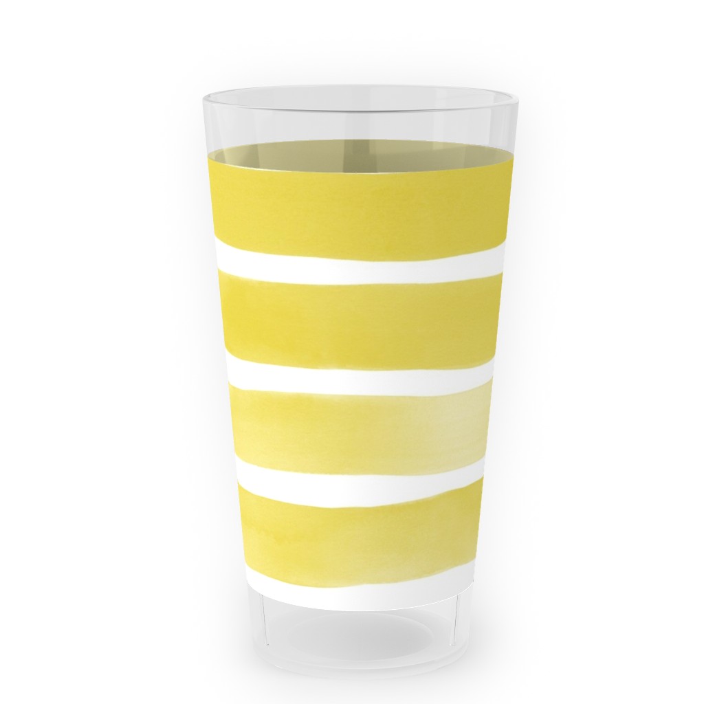 Imperfect Watercolor Stripes Outdoor Pint Glass, Yellow