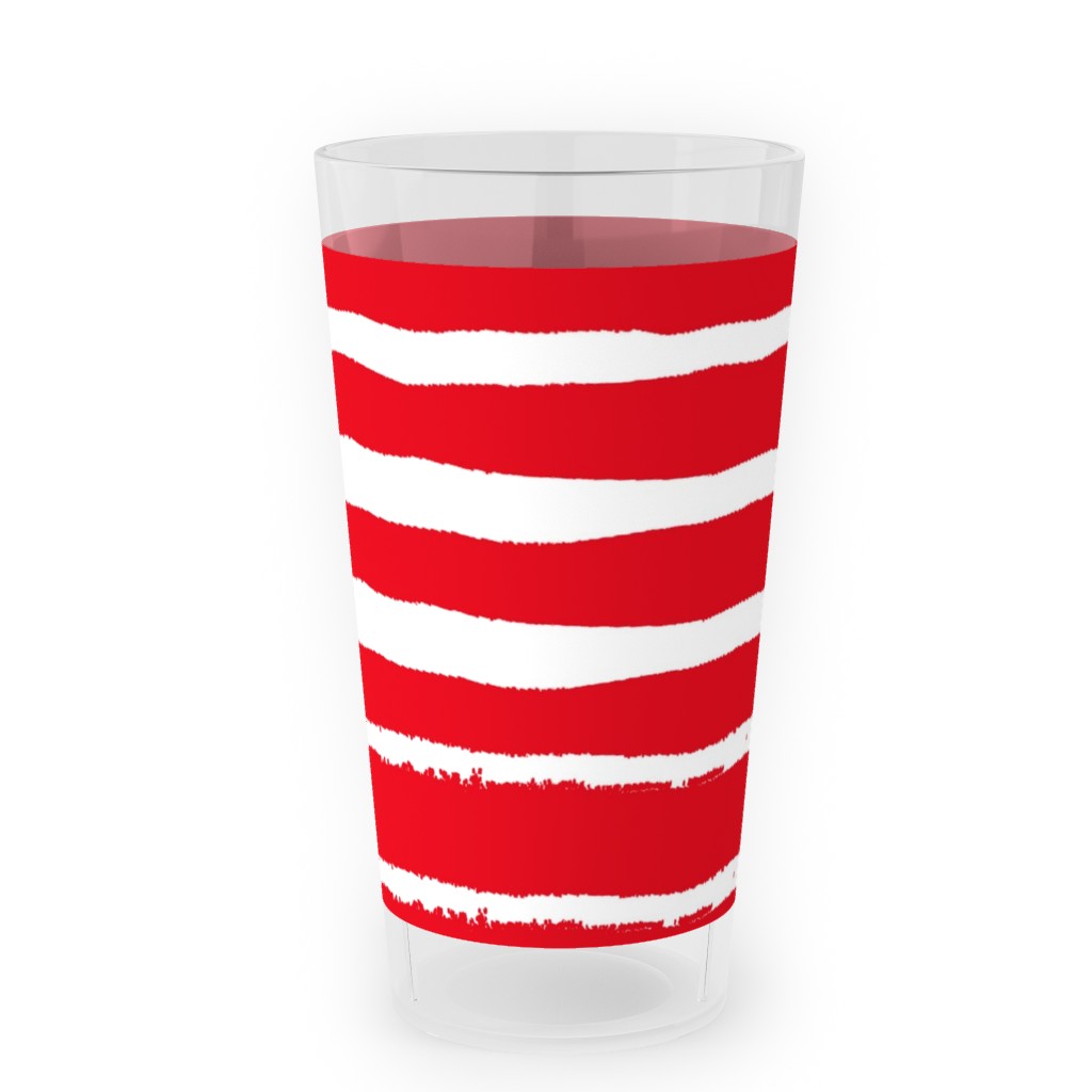 Painted Stripes - Red Outdoor Pint Glass, Red