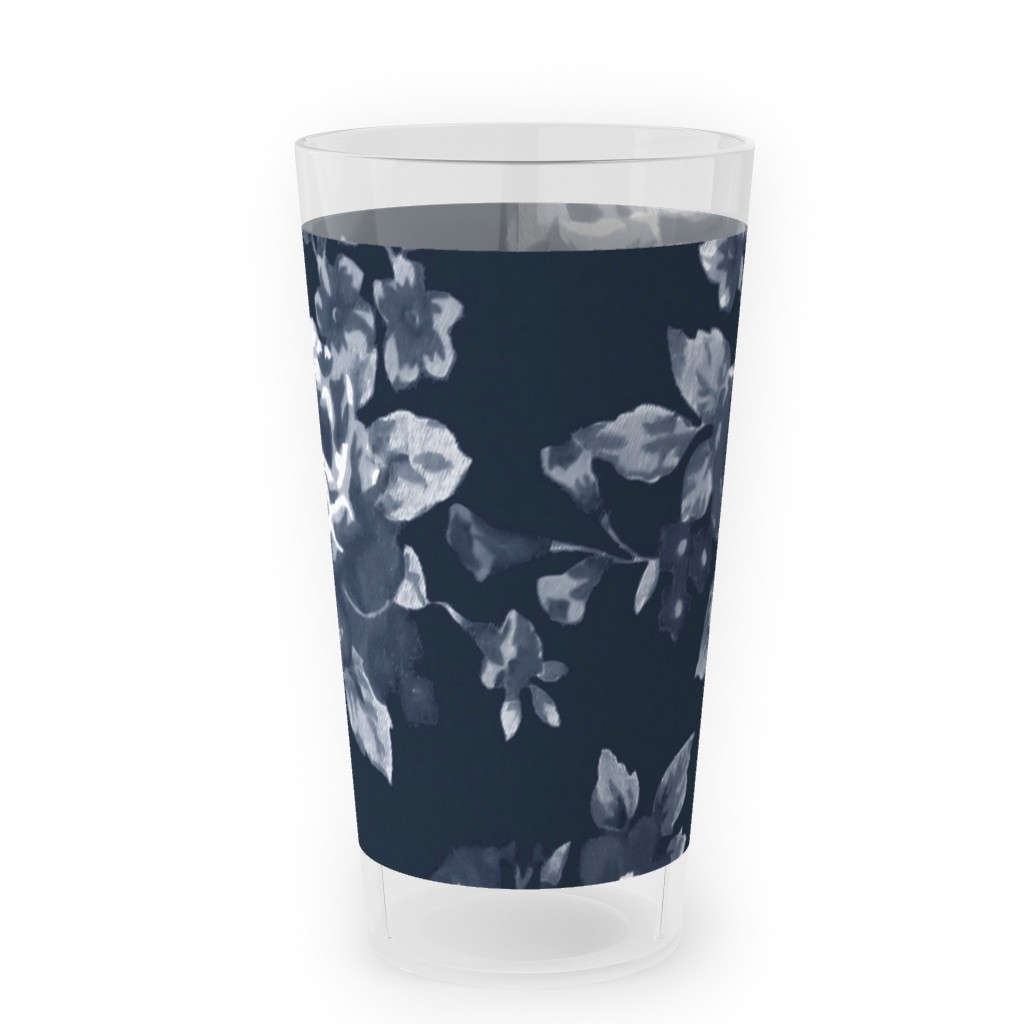Navy Floral Outdoor Pint Glass, Blue