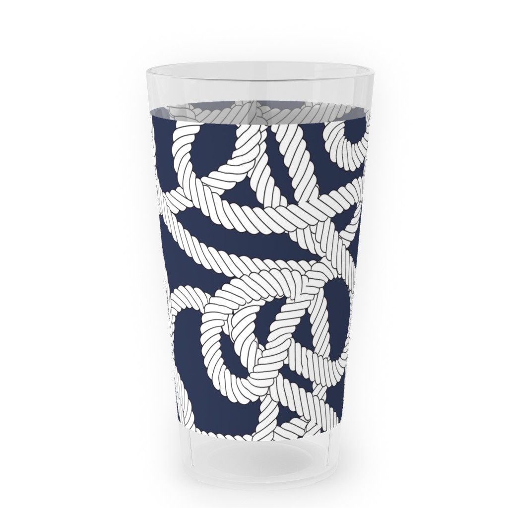 Nautical Rope Knots in Navy Outdoor Pint Glass, Blue