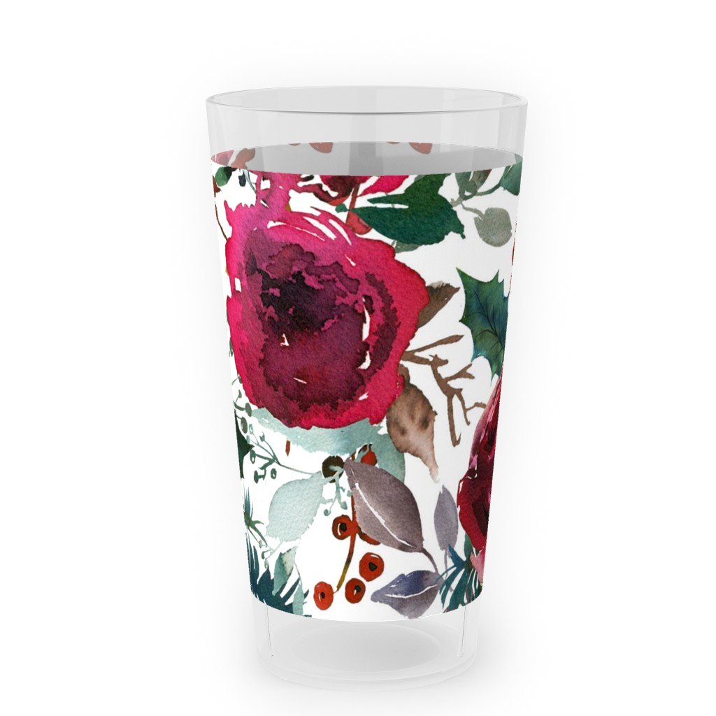 Holiday Florals Red on White Outdoor Pint Glass, Multicolor