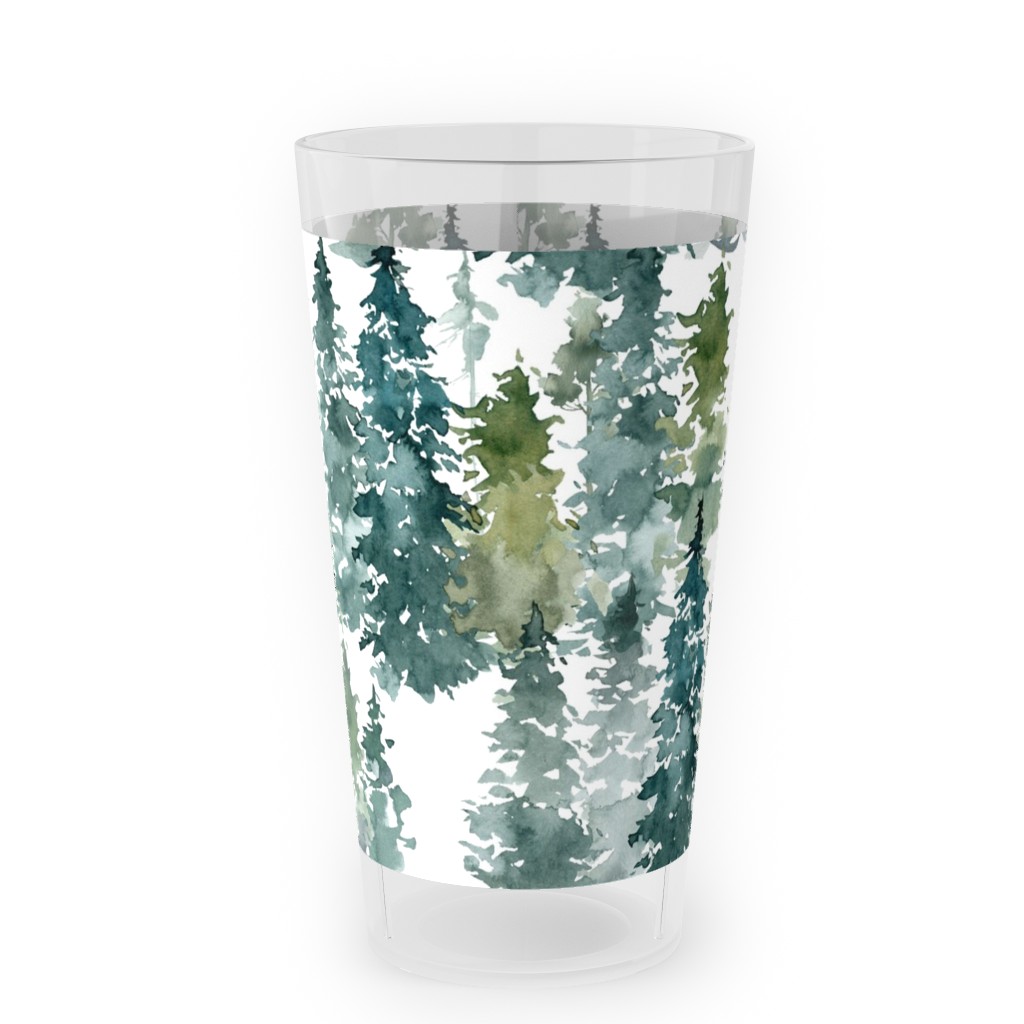 Woodland Trees Watercolor - White Outdoor Pint Glass, Green