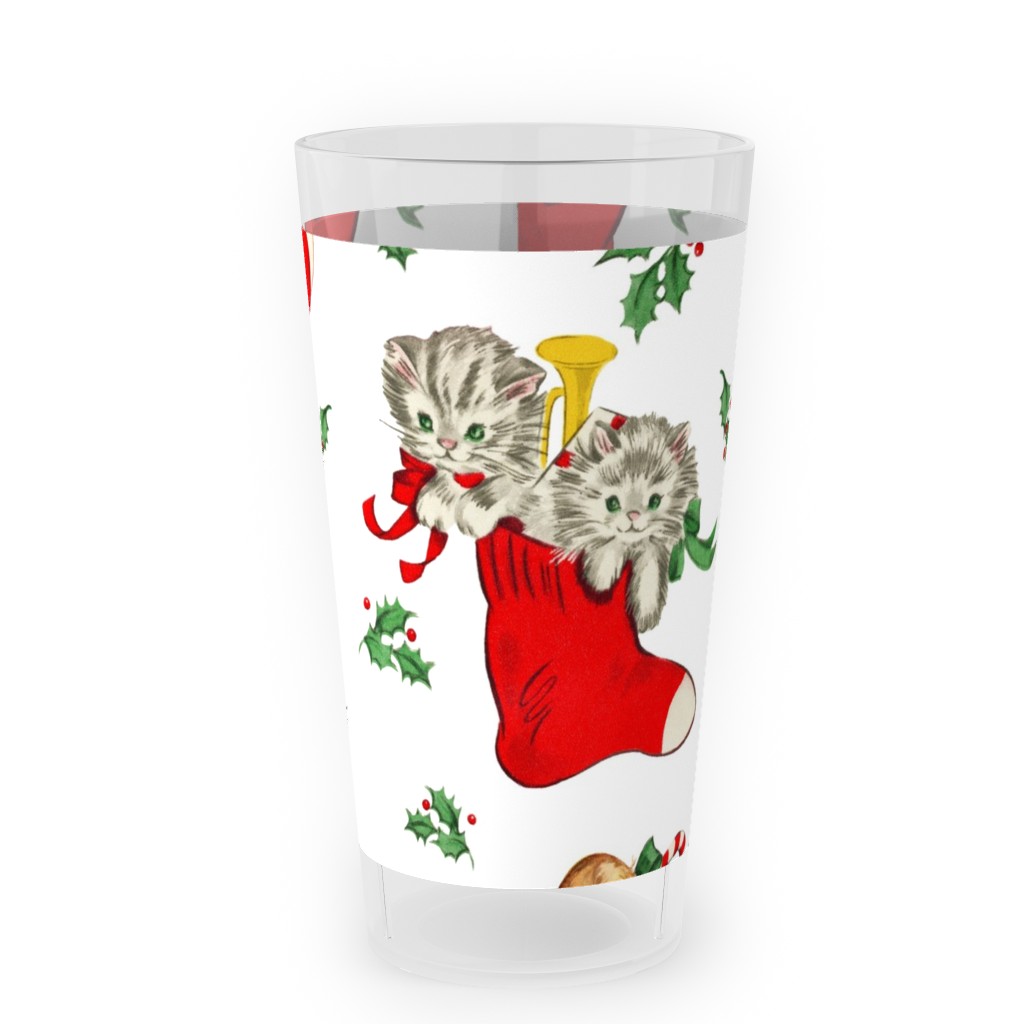 Vintage Christmas Kittens and Puppies Outdoor Pint Glass, Multicolor