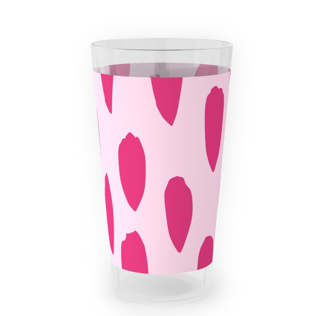 Brushstrokes - Fuchsia and Light Pink Outdoor Pint Glass, Pink