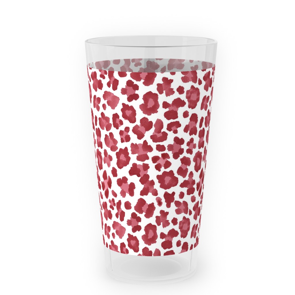 Leopard Pattern Print Outdoor Pint Glass, Red