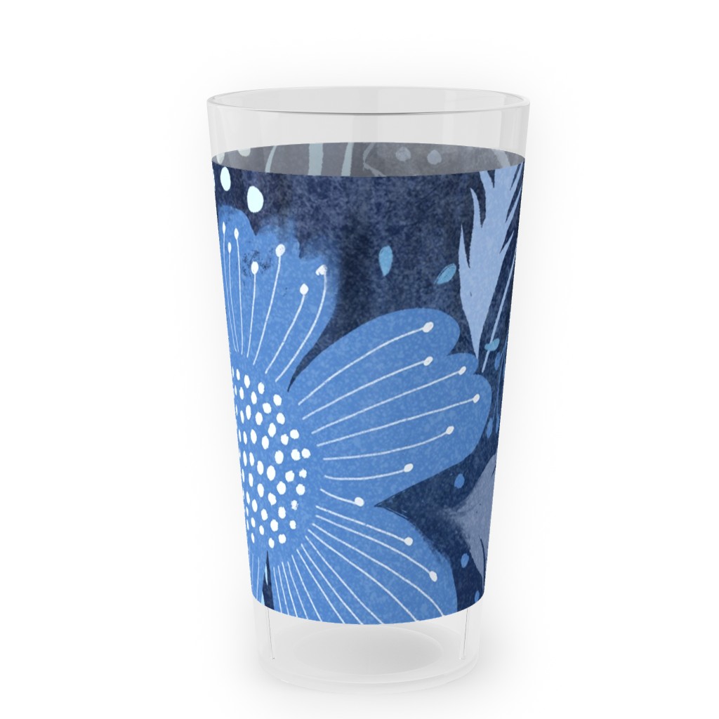 Shibori Flower Abundance - Blue Outdoor Pint Glass, Blue