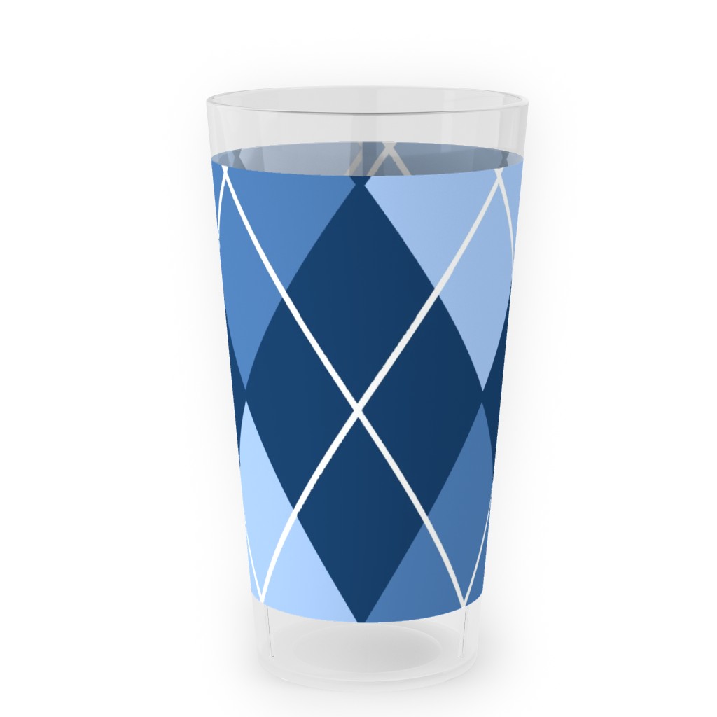 Classic Argyle Plaid in Blues Outdoor Pint Glass, Blue