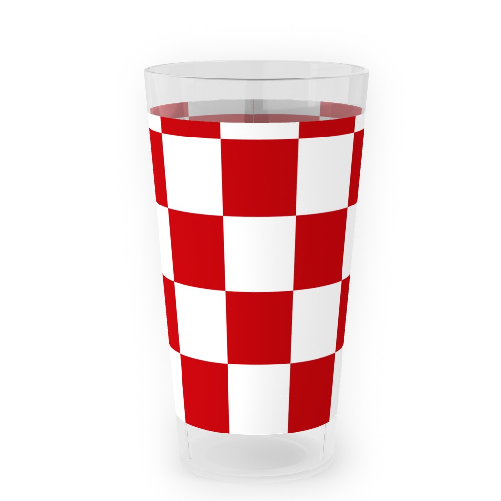 Checkerboard - Red and White Outdoor Pint Glass, Red