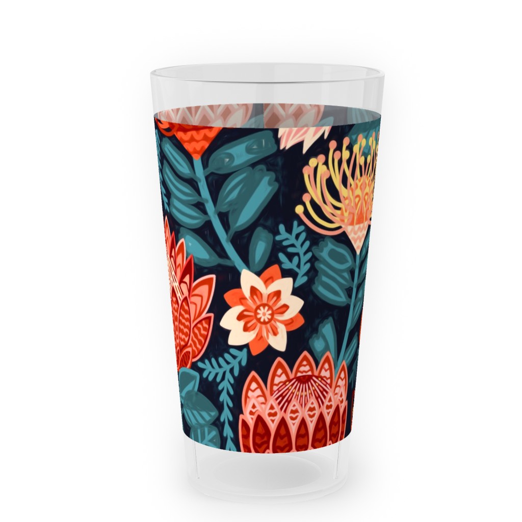 Protea Chintz - Navy Outdoor Pint Glass, Multicolor