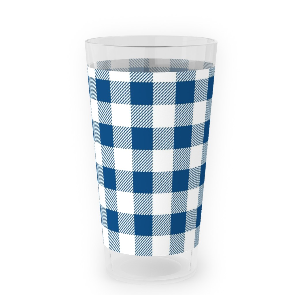Classic Gingham - Blue Outdoor Pint Glass, Blue
