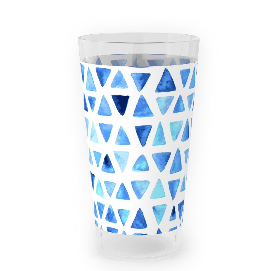 Watercolor Triangles - Blue Outdoor Pint Glass, Blue