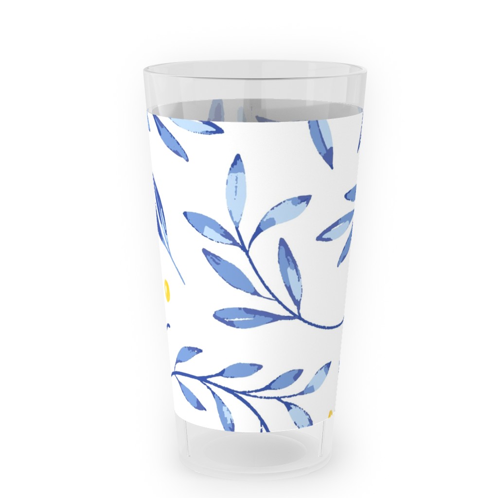 Blue Leaves With Berries Outdoor Pint Glass, Blue
