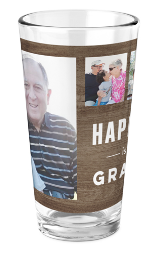 Happiness Is Being Wood Texture Pint Glass, Printed Pint, Set of 1, Brown, brown