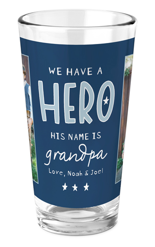 Star Hero Pint Glass, Printed Pint, Set of 1, Blue