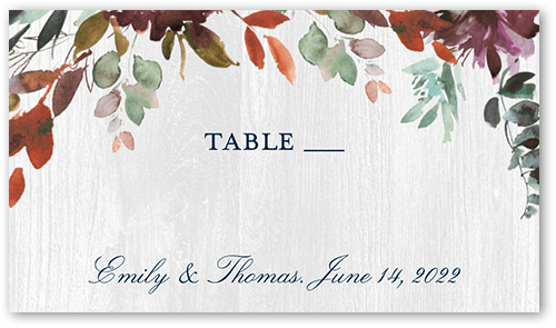 Harvest Time Florals Wedding Place Card, Blue, Placecard, Matte, Signature Smooth Cardstock