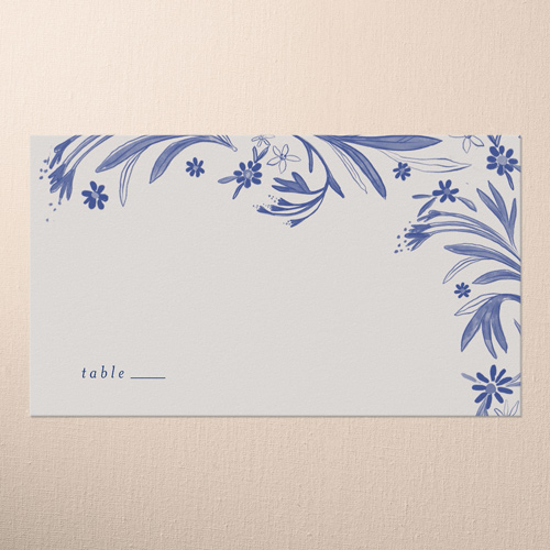 Floral Whimsy Wedding Place Card, Blue, Placecard, Matte, Signature Smooth Cardstock