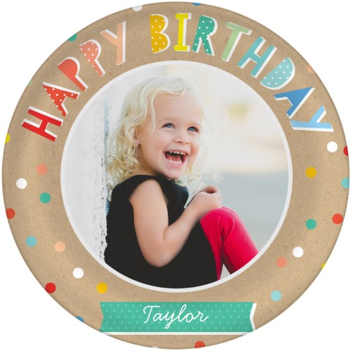 Happy Birthday Plates, 10x10, Beige