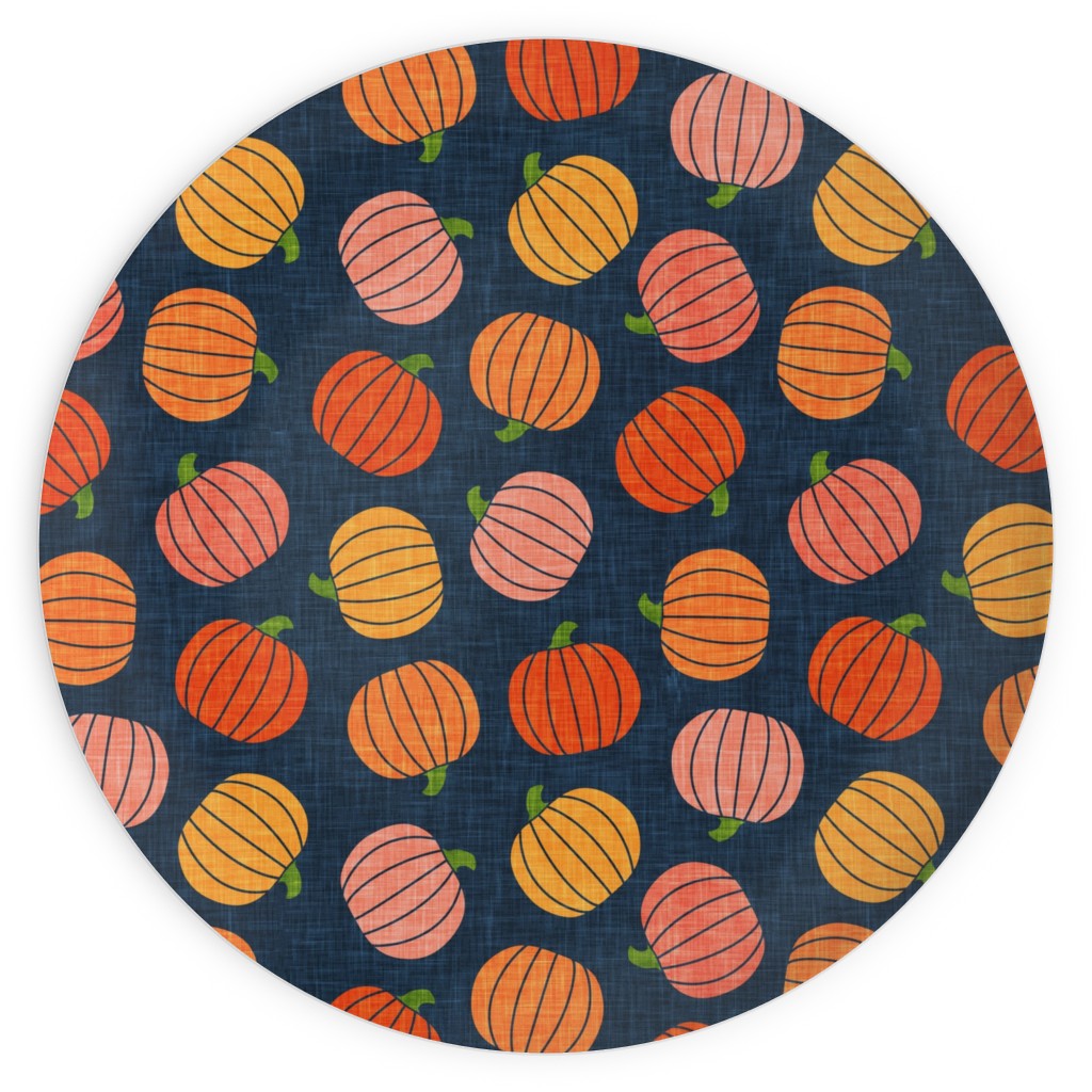 Pumpkin Toss - Orange on Blue Plates, 10x10, Orange