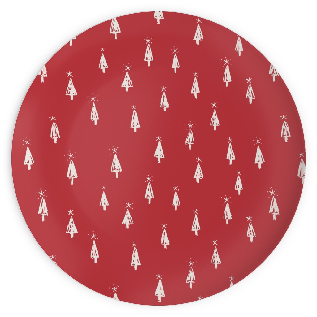 Christmas Trees on Pine Needle Plates, 10x10, Red